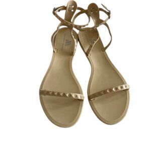 Womens Jelly Sandals Size 9 Adjustable Straps Flat Studded Gladiator Style Nude